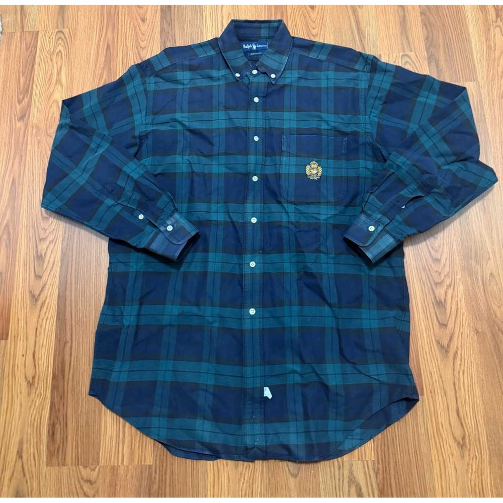 Polo Ralph Lauren Shirt Mens Medium Plaid Button Down Heavyweight Crest